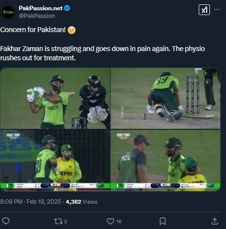 Fakhar Zaman out of champions trophy because of knee injury