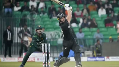 "Glenn Phillips celebrating his 72-ball century during New Zealand vs Pakistan T20 match."