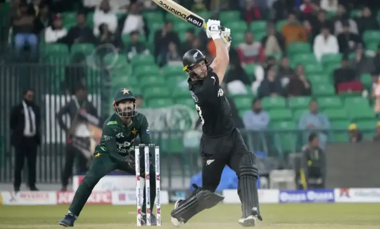 "Glenn Phillips celebrating his 72-ball century during New Zealand vs Pakistan T20 match."