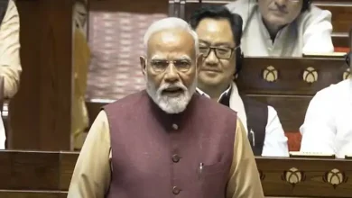 PM Modi addressing the media about the ban on Dev Anand's films during the Emergency.