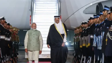 PM Modi greeting Qatar's Amir Sheikh Tamim at Delhi airport terminal