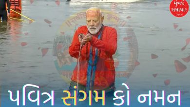 pm modi takes holy dip at sangam