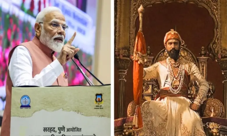 PM Narendra Modi and Vicky Kaushal discussing movie Chhaava at a cultural event.