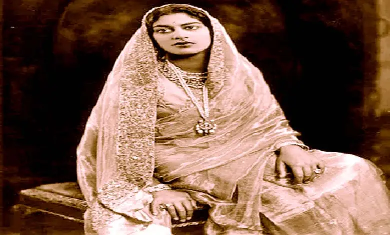 Princess Amrit Kaur, first woman minister of independent India, in a historic portrait.