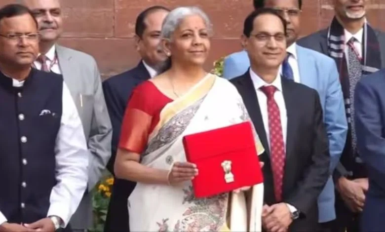 What color saree is the Finance Minister wearing today?