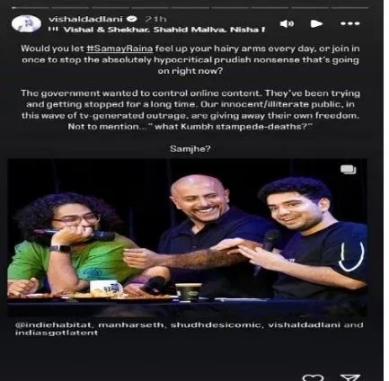 Vishal Dadlani with Samay Raina on India’s Got Latent set amid controversy.