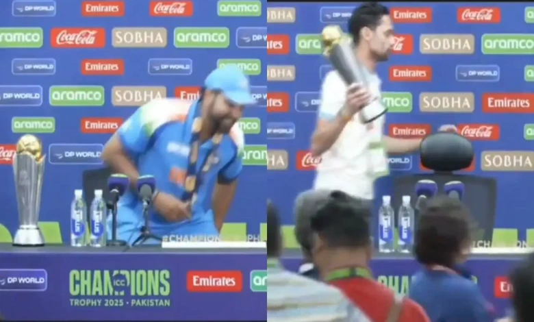 Rohit Sharma forgets Champions Trophy on the table