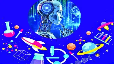 "AI technology advancing Indian science in futuristic lab"