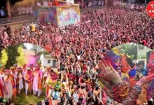 Devotees line up at temples across Gujarat on Dhuleti, colorful celebrations in streets and societies