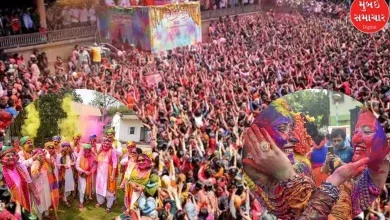 Devotees line up at temples across Gujarat on Dhuleti, colorful celebrations in streets and societies