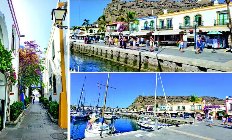 "Scenic view of Mogan, the Little Venice of Canary Islands with boats and colorful buildings."