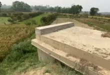 roadless bridge in middle of field in Bihar