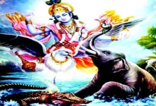 Supernatural vision: Hearing Gajendra's prayer, Lord Vishnu arrives riding on Garuda