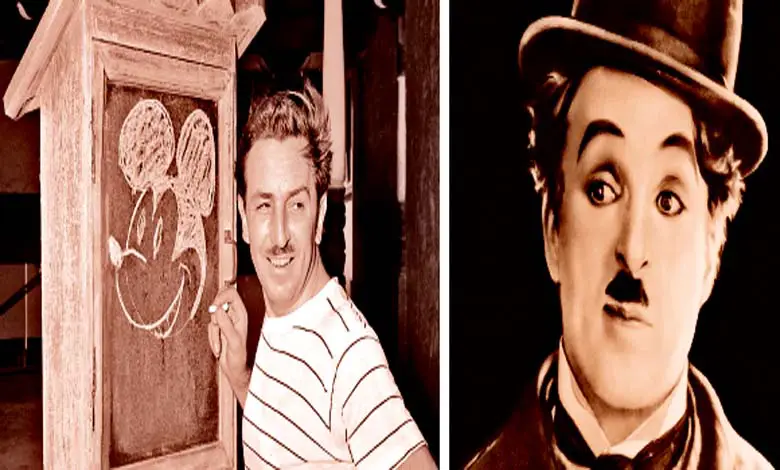 "Walt Disney and Charlie Chaplin in historical conspiracy image"