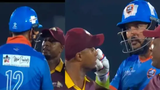 Yuvraj Singh's brawl with West Indies player Tino west IML 2025 video