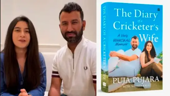 Cheteshwar Pujara and his wife Pooja at the book launch