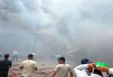 A massive fire broke out in the cotton godown of Welspun Company located in Varasamedi...