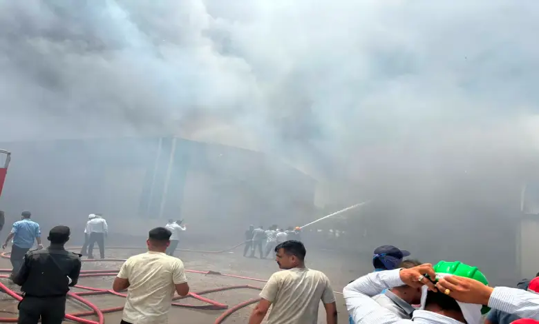 A massive fire broke out in the cotton godown of Welspun Company located in Varasamedi...
