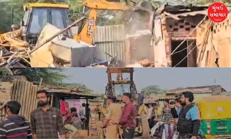 અમદાવાદના રખિયાલમાં બુલડોઝર એક્શન, 20 ગેરકાયદે દુકાનો અને કારખાના તોડી પડાયા