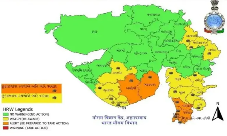 ગુજરાતમાં આગામી 5 દિવસ ભારે વરસાદની આગાહી: આ જિલ્લામાં યલો-ઓરેન્જ એલર્ટ જાહેર