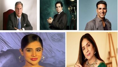 ફિલ્મ સ્ટાર્સ વિમાનમાં મુસાફરી કરતા, એરપોર્ટ પર, અને રતન ટાટા, અક્ષય કુમાર, દિલીપ કુમાર, અમિતાભ બચ્ચન, નીના ગુપ્તા, ઉર્ફી જાવેદ, અને મનીષ મલ્હોત્રાના હવાઈ પ્રવાસના રમૂજી અનુભવો દર્શાવતી છબી.