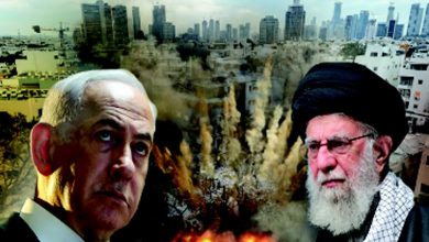 ઈરાન અને ઈઝરાયલના ધ્વજ, એકબીજા સામે યુદ્ધની ભીષણતા દર્શાવતા, જે વૈશ્વિક સંઘર્ષની શક્યતા દર્શાવે છે.