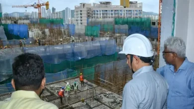 મુલુંડમાં પ્રોજેક્ટ અસરગ્રસ્તો માટે બની રહેલા આધુનિક ઘરોનું બાંધકામ સ્થળ.