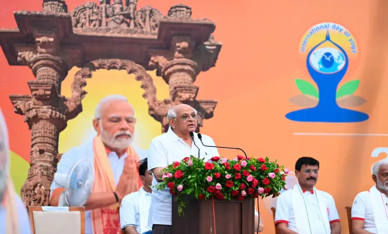 State-level International Yoga Day celebration at Sharmistha Lake Complex, Vadnagar