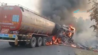 Fire in asphalt tanker