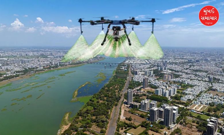 Spraying medicine using drones in Surat