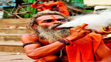 પ્યાલો પીતા સંતનું દ્રશ્ય, સંત સાહિત્યના હસ્તપ્રતો અને આધ્યાત્મિક ચિહ્નો.