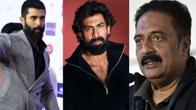 ED (એન્ફોર્સમેન્ટ ડિરેક્ટોરેટ) નો લોગો, બેકગ્રાઉન્ડમાં ફિલ્મ સ્ટાર્સના સિલુએટ.