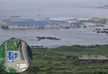 Tsunami waves Severo-Kurilsk city Russia horrifying video
