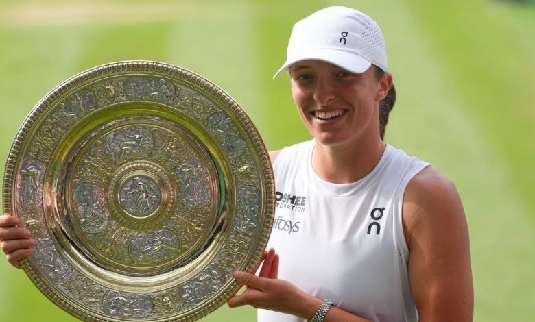 iga swiatek becomes champion for the first time at Wimbledon, the first time in 114 years that...