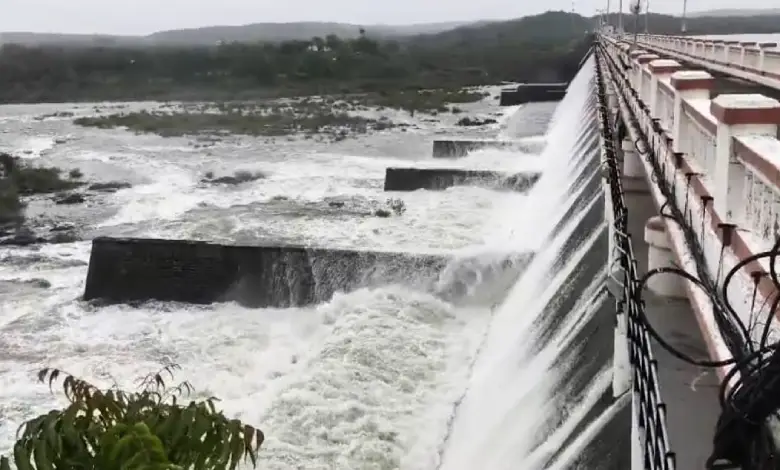 Saurashtra's largest Shetrunji Dam overflows for the second time: 59 gates opened, 17 villages on alert!