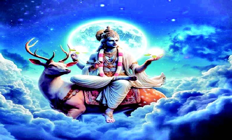 ચંદ્ર દેવ, દક્ષ પ્રજાપતિ અને ભગવાન શિવને દર્શાવતું પૌરાણિક ચિત્ર.