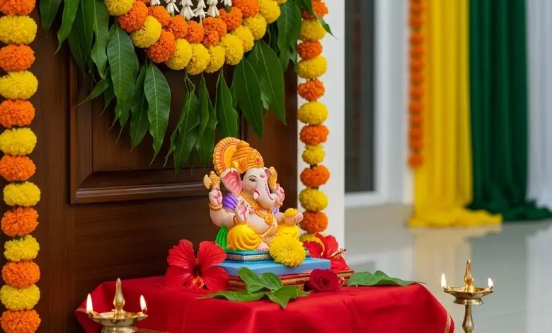 Auspicious decorations for Ganesh Chaturthi