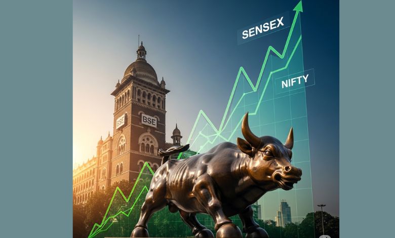 Indian stock market rises on first day of week Sensex Nifty increases