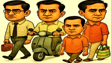 એક વ્યંગાત્મક કાર્ટૂન જેમાં પતિ કામ કરી રહ્યા છે