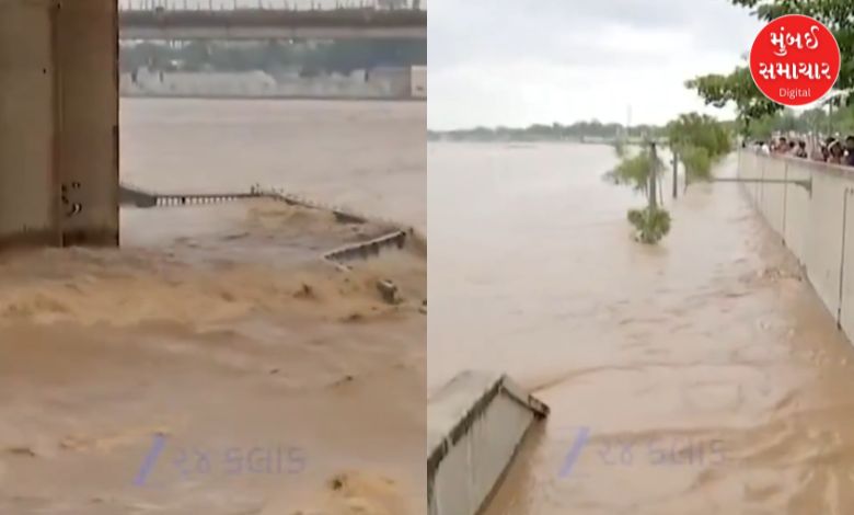 Sabarmati River flooded after water was released from Dharoi Dam, riverfront closed