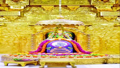 મંદિરમાં સ્થાપિત શિવલિંગ, જળ અને પુષ્પથી અભિષેક કરાતો દેખાવ.