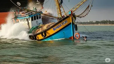 પાલઘરના દરિયામાં અકસ્માતગ્રસ્ત માછીમારી બોટ.