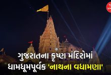 The Krishna temples of Gujarat echoed the cry of 'Nand Gher Anand Bhayo'! Nath was felicitated with pomp in Dwarka, Dakor and Shamlaji