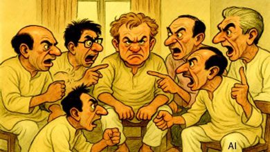 મૌનનું મહત્ત્વ સમજાવવા દોઢ કલાક ભાષણ કરે અને `બાળકોને પ્રેમથી કેમ સમજાવવા' તે ન સમજતા લોકોને કાન આમળી, ટાપલિઓ મારી મારી સમજાવતા ચાર- પાંચ વડીલ મારા ધ્યાનમાં છે. મારા ત્રીજા ઘરે રહેતા ત્રંબક સુંવાળિયા `ધીરૂ બોલવું, મીઠું બોલવું' વિશે એના દીકરાના દીકરાને સમજાવતા હતા , પરંતુ મારા ઘરે છણકા સહિત બધું સંભળાતું હતું. આ જ રીતે, સમાધાન માટે મળ્યા હોય અને ધબધબાટી બોલી ગઈ હોય તેવું તો ઘણા કિસ્સામાં જોવા-સાંભળવા મળે છે. અમારા બિલ્ડિંગમાં 35 થી 40 ફ્લેટ છે. હું કાર્યક્રમમાં હતો ત્યારે ફ્લેટના પાર્કિંગમાં ધબધબાટી બોલી ગઈ. એ પછી મનુ ચિંગુશ, જતીન જોર, ચુનિયો, દિનુ દાઢી, હું... બીજા સભ્યો પણ ઘટનાનું પોસ્ટમોર્ટમ કરવા ભેગા થયા હતા.