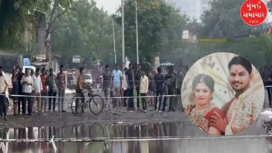 અમદાવાદના નારોલ વિસ્તારમાં પાણી ભરાયેલા રસ્તા પરનું દ્રશ્ય.