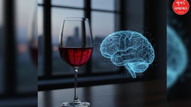 એક ગ્લાસ વાઇન કે દારુનો ગ્લાસ, તેની બાજુમાં મગજનું રેખાચિત્ર