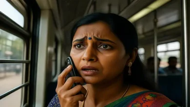 મોબાઈલ પર ઈમરજન્સી હેલ્પલાઈન ડાયલ કરતી મહિલા.