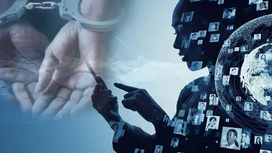 ડિજિટલ અરેસ્ટ ફ્રોડ અને સાયબર ક્રાઇમની ચેતવણી દર્શાવતું ચિત્ર.