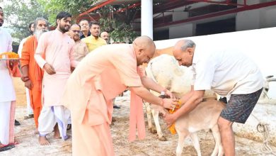 Yogi Adityanath performed Govardhan Puja at the historic Gorakhnath Temple in Gorakhpur today.
