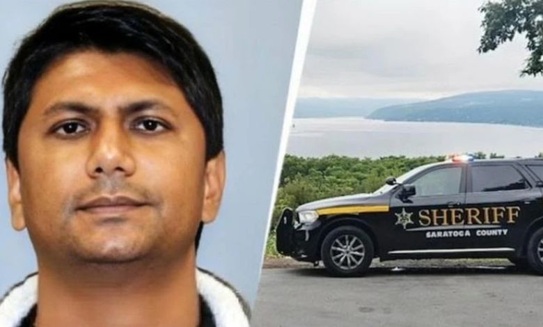 Mugshot of a young Gujarati man arrested in New York for 'job theft' or moonlighting, facing up to 15 years in prison.